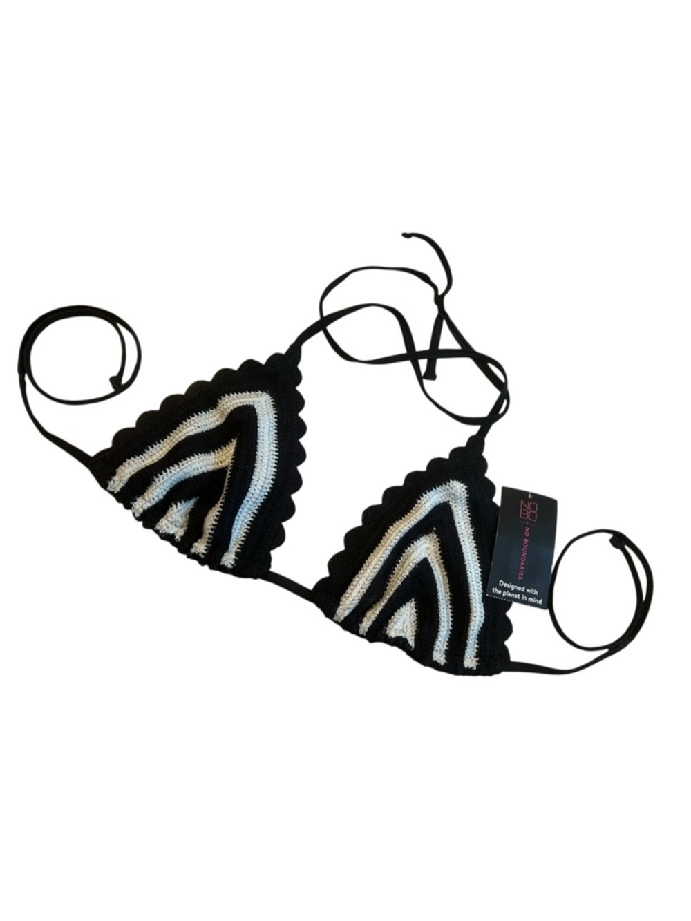 NWT No Boundaries Bikini Top Crochet Black White Small Swim Beach Bra
